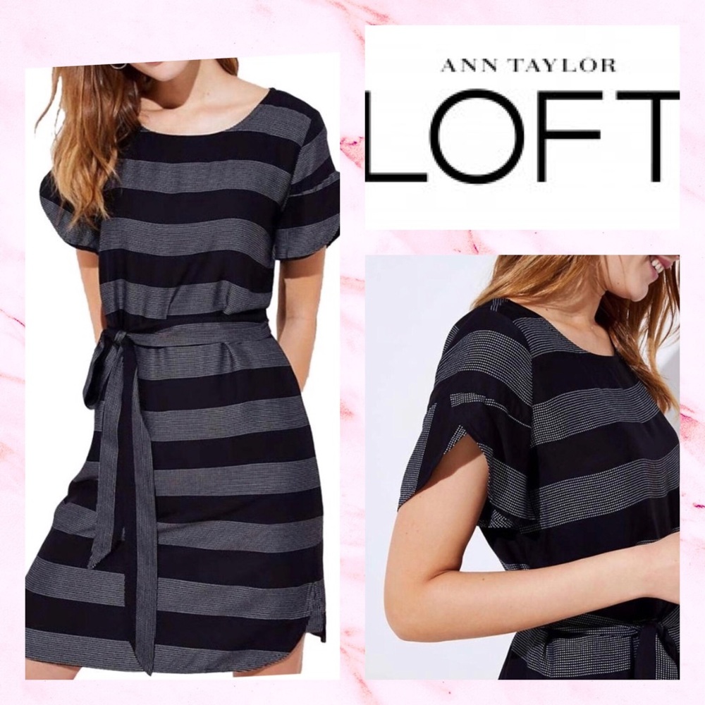 🎀CLEARANCE 🎀LOFT Black/White Tie Waist Casual Dress